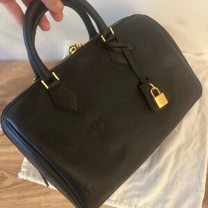 MCM MAXI LOGO BOSTON HANDBAG